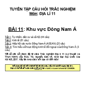 Tuyển tập câu hỏi trắc nghiệm môn địa lí lớp 11 - Bài 11 Khu vực Đông Nam Á